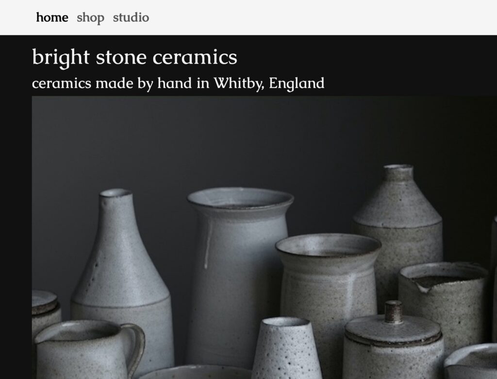 a screenshot of website Bright Stone Ceramics, Homepage, a group of ceramics