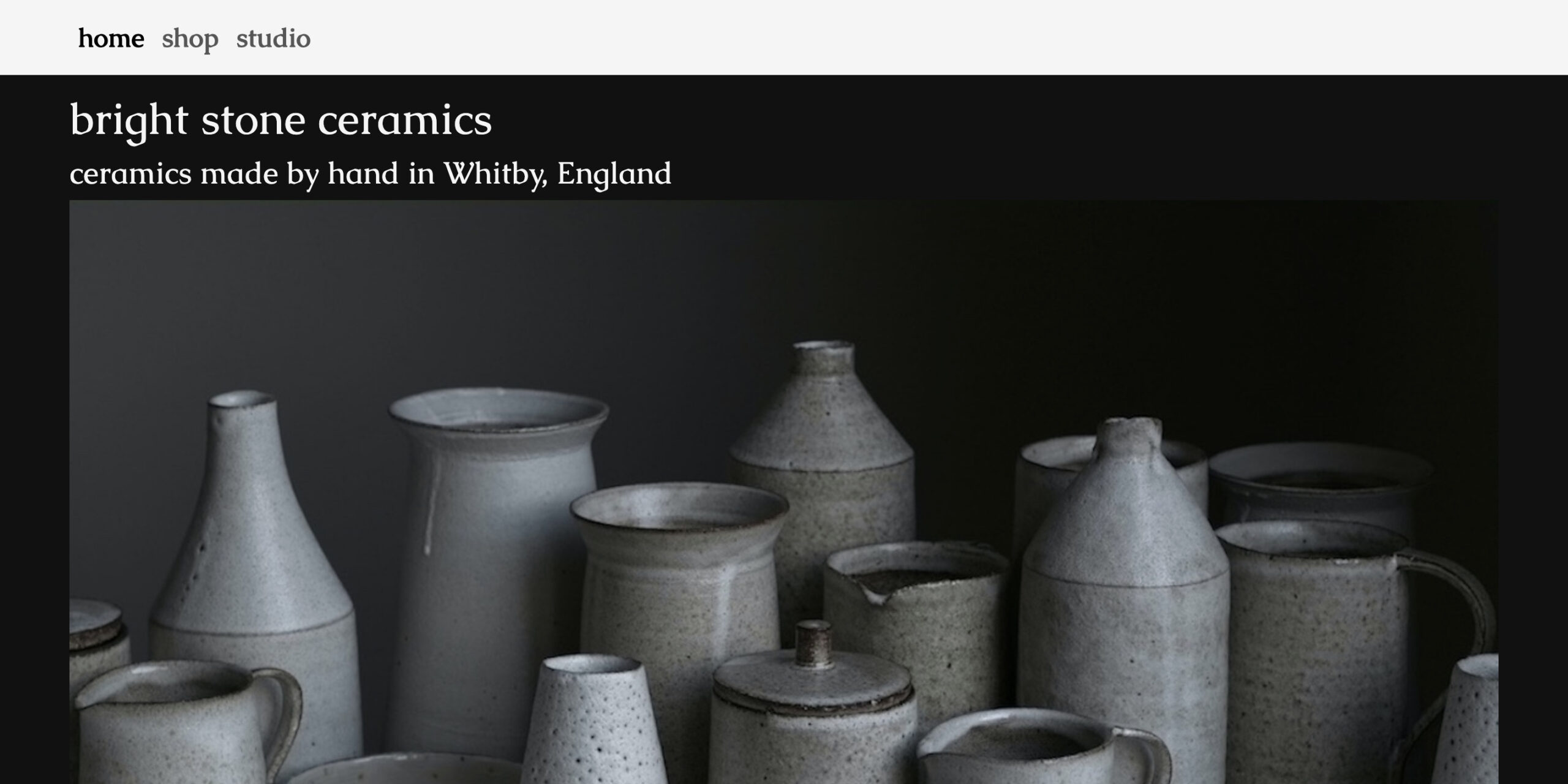 a screenshot of website Bright Stone Ceramics, Homepage, a group of ceramics