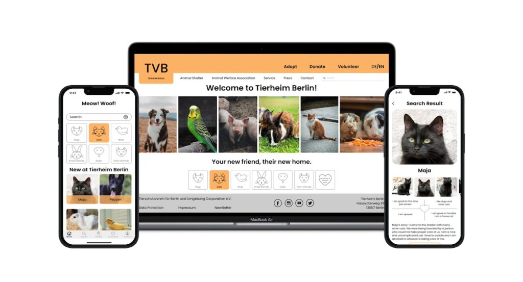 Mockups of website Tierheim Berlin