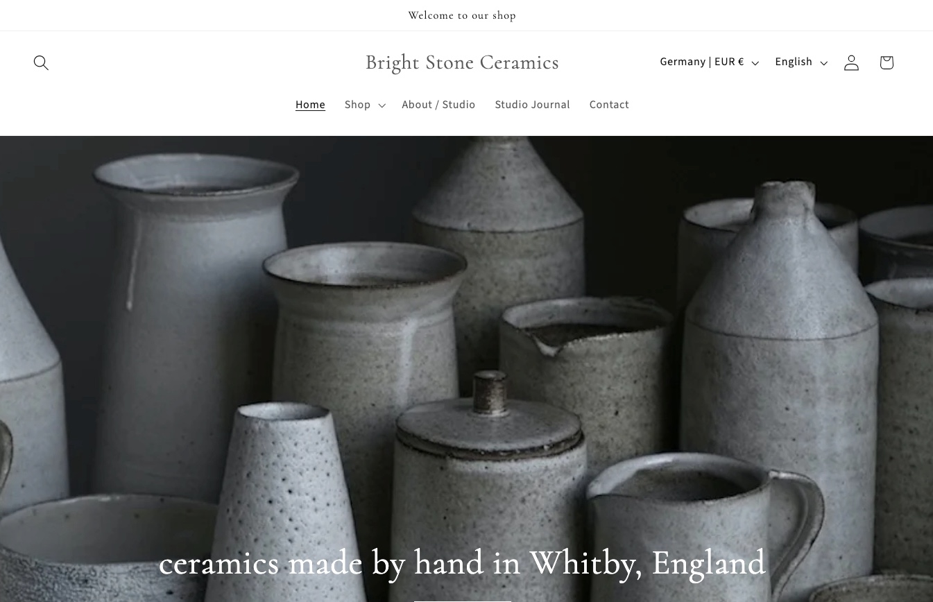 a screenshot of website Bright Stone Ceramics, Homepage, a group of ceramics