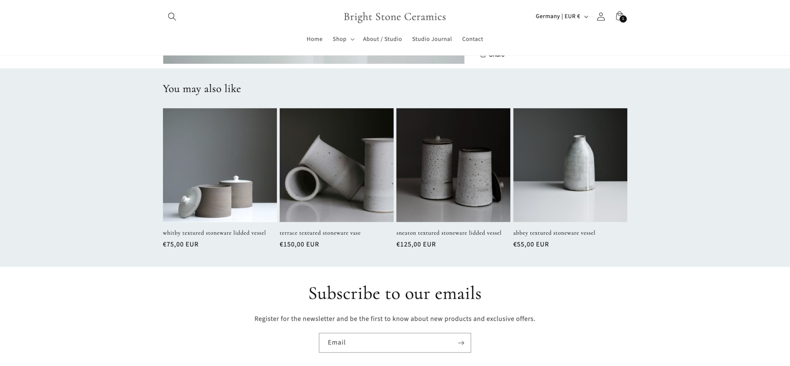 Recommended product section, ceramic products displayed for sale