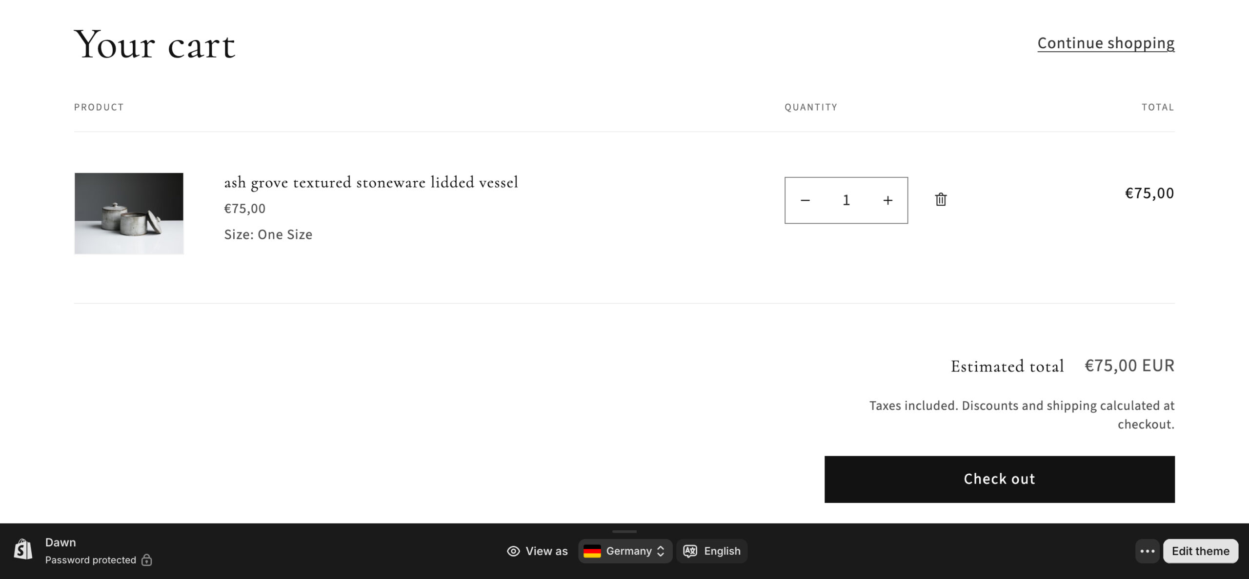 Shopping cart with ceramic vessel item
